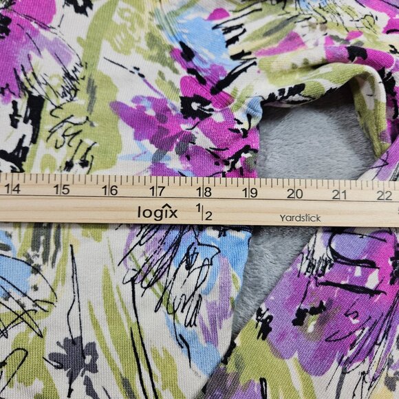 Neiman Marcus Cardigan Womens Large Purple Watercolor Floral Silk Blend Preppy - Picture 5 of 6